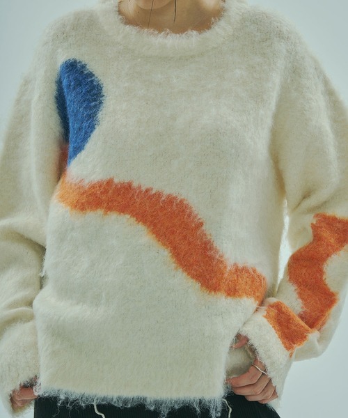 ROSE BUD（ローズバッド）の「ART MOOD KNIT（ニット/セーター・レディース・オフホワイト/ネイビー・ONE SIZE）」の13枚目の写真