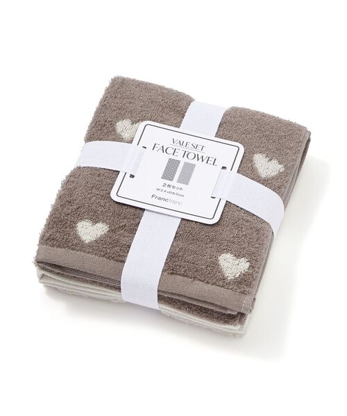Francfranc（フランフラン）の「ヴァレセットフェイスタオル ミニハート ブラウン 2枚セット 新生活 引っ越し 34×80cm（タオル・レディース・ブラウン・FREE）」の2枚目の写真