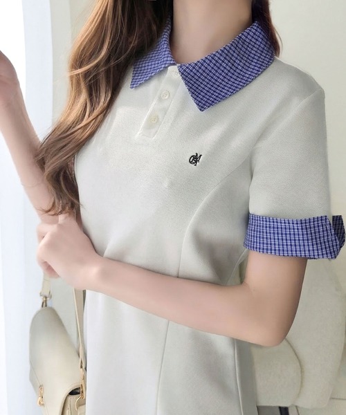 mily bilet(ミウィビレット)の「【mily bilet】パネルラインが描く美シルエット。ハーフスリーブポロワンピース (ロング丈)(ワンピース・レディース・ブラック/ネイビー/オフホワイト・MEDIUM/LARGE/X-LARGE/SMALL)」の2枚目の写真