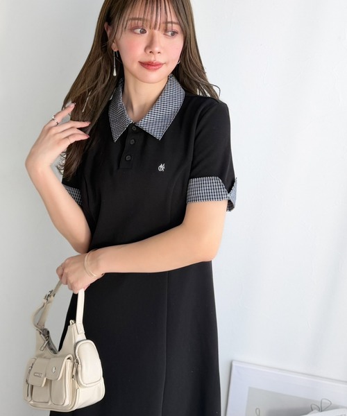 mily bilet(ミウィビレット)の「【mily bilet】パネルラインが描く美シルエット。ハーフスリーブポロワンピース (ロング丈)(ワンピース・レディース・ブラック/ネイビー/オフホワイト・MEDIUM/LARGE/X-LARGE/SMALL)」の16枚目の写真