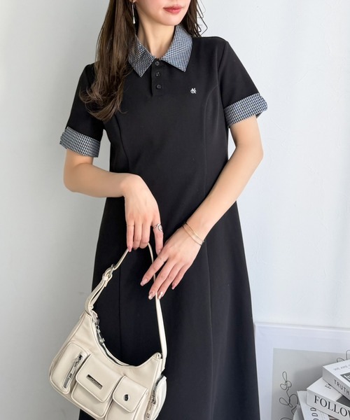 mily bilet(ミウィビレット)の「【mily bilet】パネルラインが描く美シルエット。ハーフスリーブポロワンピース (ロング丈)(ワンピース・レディース・ブラック/ネイビー/オフホワイト・MEDIUM/LARGE/X-LARGE/SMALL)」の17枚目の写真