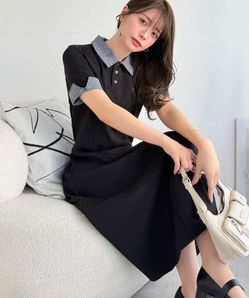 mily bilet(ミウィビレット)の「【mily bilet】パネルラインが描く美シルエット。ハーフスリーブポロワンピース (ロング丈)(ワンピース・レディース・ブラック/ネイビー/オフホワイト・MEDIUM/LARGE/X-LARGE/SMALL)」の21枚目の写真