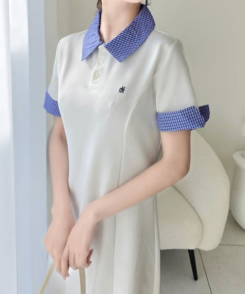 mily bilet(ミウィビレット)の「【mily bilet】パネルラインが描く美シルエット。ハーフスリーブポロワンピース (ロング丈)(ワンピース・レディース・ブラック/ネイビー/オフホワイト・MEDIUM/LARGE/X-LARGE/SMALL)」の11枚目の写真