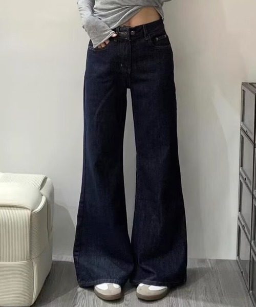 WEGO(ウィゴー)の「WEGO/ワイドフレア/スラッカーデニムパンツ(デニムパンツ・レディース・ネイビー・MEDIUM/LARGE)」の18枚目の写真