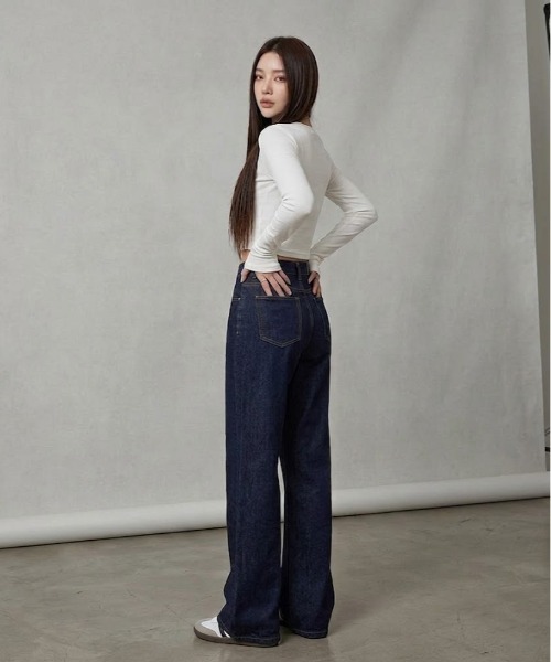WEGO(ウィゴー)の「WEGO/ワイドフレア/スラッカーデニムパンツ(デニムパンツ・レディース・ネイビー・MEDIUM/LARGE)」の15枚目の写真
