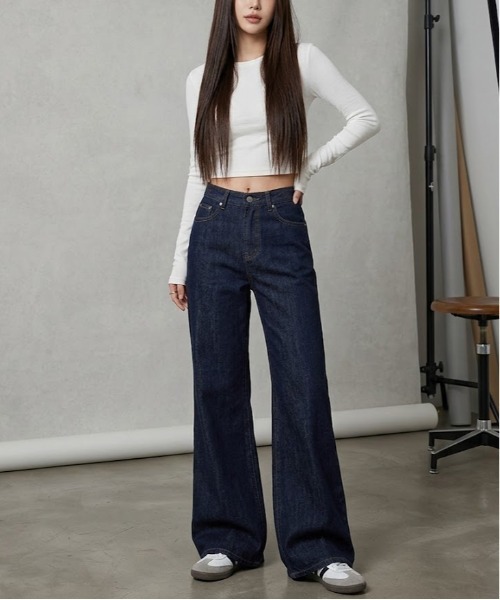 WEGO(ウィゴー)の「WEGO/ワイドフレア/スラッカーデニムパンツ(デニムパンツ・レディース・ネイビー・MEDIUM/LARGE)」の11枚目の写真