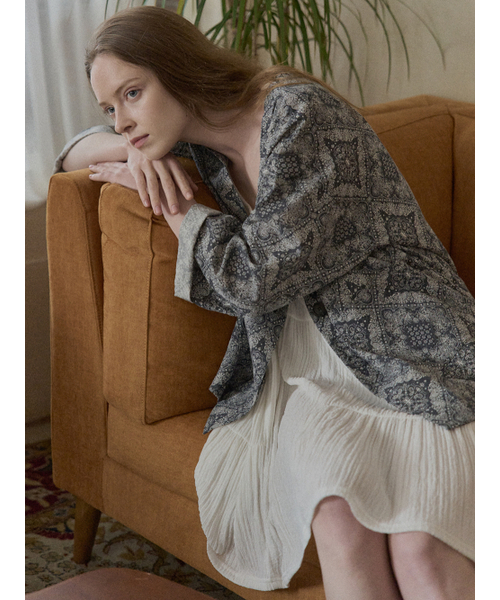 Paisley Cotton Robe Jacket - NAVY