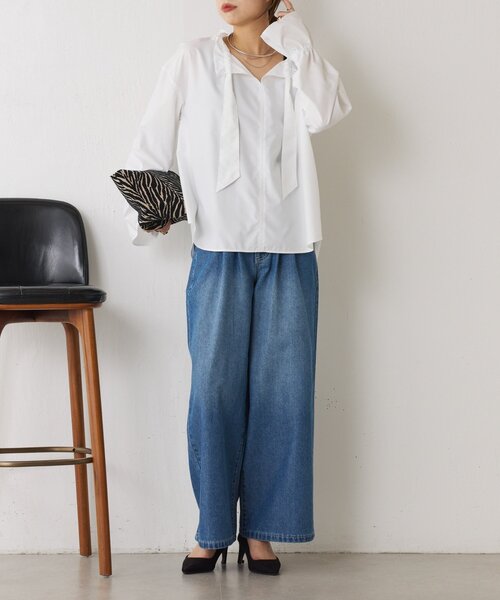 Jena espace merveilleux(ジェナ エスパスメルヴェイユ)の「【セレモニー/上品フリル】袖フリルリボンタイブラウス(シャツ/ブラウス・レディース・オフホワイト/サックスブルー/ネイビー・FREE)」の14枚目の写真