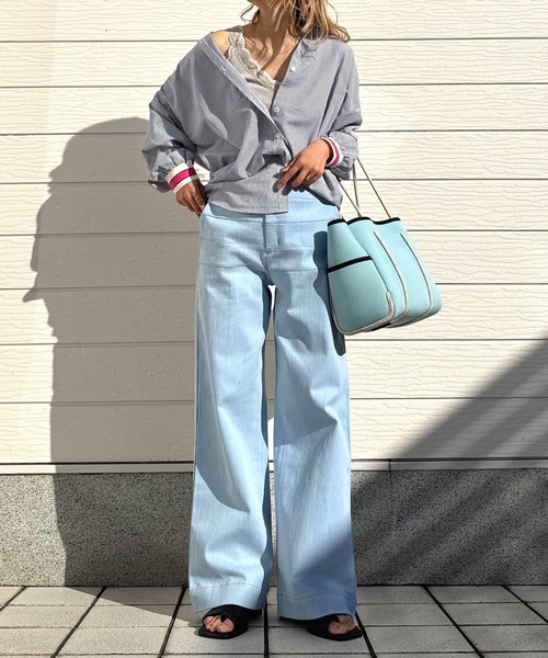 Q（キュー）の「バイカラーボーダーラインデニム（デニムパンツ・レディース・ライトインディゴブルー・MEDIUM/LARGE/SMALL）」の8枚目の写真