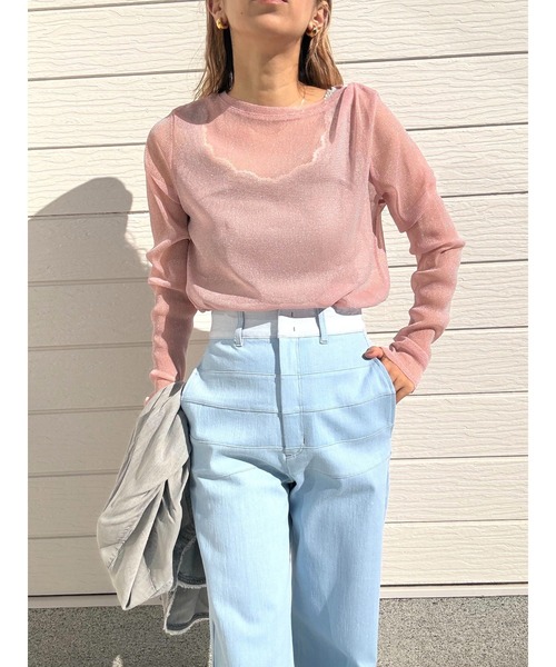 Q（キュー）の「バイカラーボーダーラインデニム（デニムパンツ・レディース・ライトインディゴブルー・MEDIUM/LARGE/SMALL）」の2枚目の写真