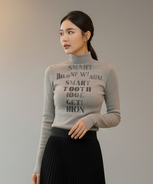 Pt18kg(プラチナイチハチキログラム)の「ロゴアクセント ハイネックフィットトップス(Tシャツ/カットソー・レディース・オレンジ/モカ/パープル/ホワイト/カーキ・FREE)」の11枚目の写真
