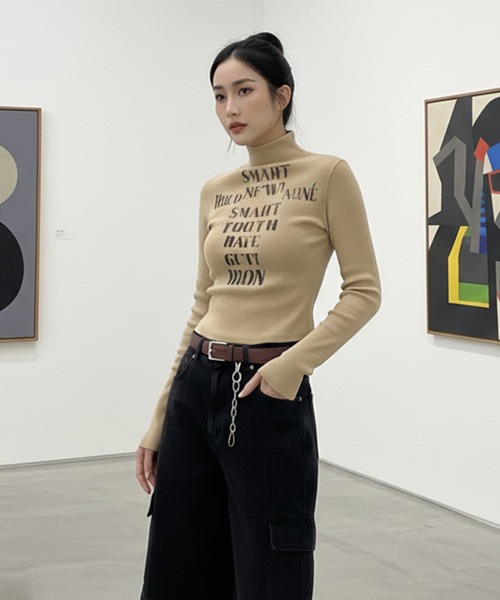 Pt18kg(プラチナイチハチキログラム)の「ロゴアクセント ハイネックフィットトップス(Tシャツ/カットソー・レディース・オレンジ/モカ/パープル/ホワイト/カーキ・FREE)」の18枚目の写真