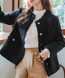 KOBE LETTUCE | バックフレアツイードジャケット(ノーカラージャケット)