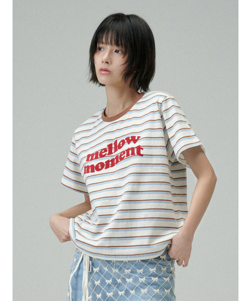 MELLOTORY(メロートリー)の「メロウモーメントストライプTシャツ(アイボリー)(Tシャツ/カットソー・レディース・アイボリー・FREE)」の1枚目の写真