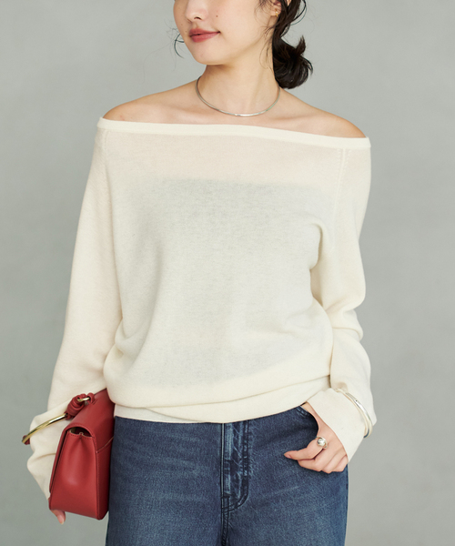 plage（プラージュ）の「《追加》Off shoulder slit ニット 3（ニット/セーター・レディース・チャコールグレー/ホワイト/ブラック・FREE）」の2枚目の写真