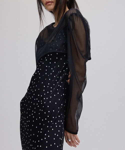 Ameri（アメリ）の「RANDOM DOT SHEER LAYERED DRESS（ドレス・レディース・アイボリー/ブラック・MEDIUM/SMALL）」の6枚目の写真