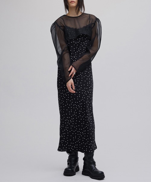 Ameri（アメリ）の「RANDOM DOT SHEER LAYERED DRESS（ドレス・レディース・アイボリー/ブラック・MEDIUM/SMALL）」の3枚目の写真