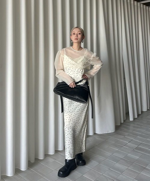 Ameri（アメリ）の「RANDOM DOT SHEER LAYERED DRESS（ドレス・レディース・アイボリー/ブラック・MEDIUM/SMALL）」の16枚目の写真