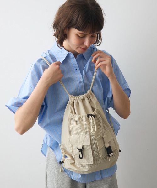 full/fill.(フルフィル)の「two pocket backpack/2ポケットナップサック(バックパック/リュック・レディース・ブラック/アイボリー・FREE)」の5枚目の写真