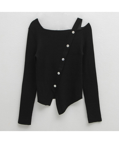 ATELIER NAIN(アトリエナイン)の「MORGAN SEMI SLIM KNIT(T-7010)(ニット/セーター・レディース・ブラック/スカイブルー/アイボリー・FREE)」の2枚目の写真