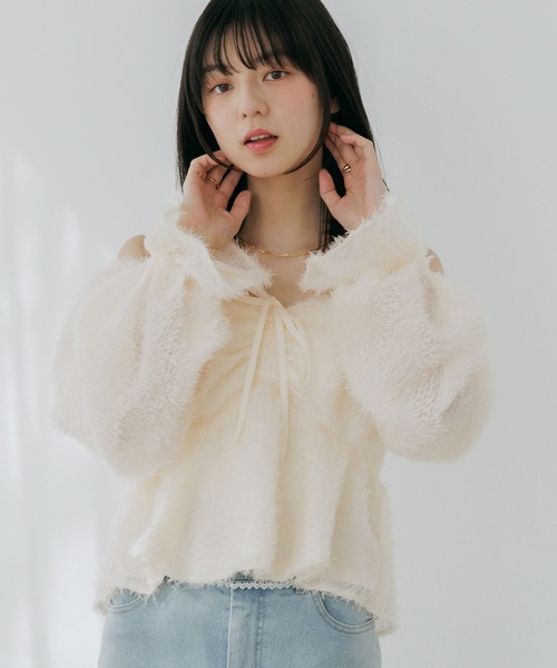 Heather（ヘザー）の「2WAYジャガードブラウス　660888（シャツ/ブラウス・レディース・アイボリー/ブラック/ピンク・FREE）」の2枚目の写真