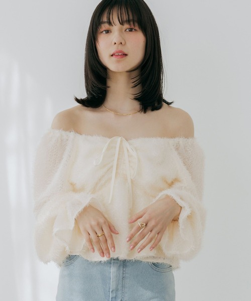 Heather（ヘザー）の「2WAYジャガードブラウス　660888（シャツ/ブラウス・レディース・アイボリー/ブラック/ピンク・FREE）」の4枚目の写真
