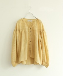 natural dye Sheer Cotton Check gather blouse