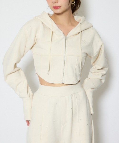 rienda（リエンダ）の「【セットアップ対応】ビスチェディティールフードスウェット　春服（スウェット・レディース・杢グレー/アイボリー/ブラック・FREE）」の2枚目の写真