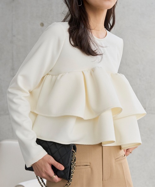 KOBE LETTUCE（コウベレタス）の「フリルポンチトップス（スウェット・レディース・アイボリー/杢グレー/ピンク・M）」の2枚目の写真