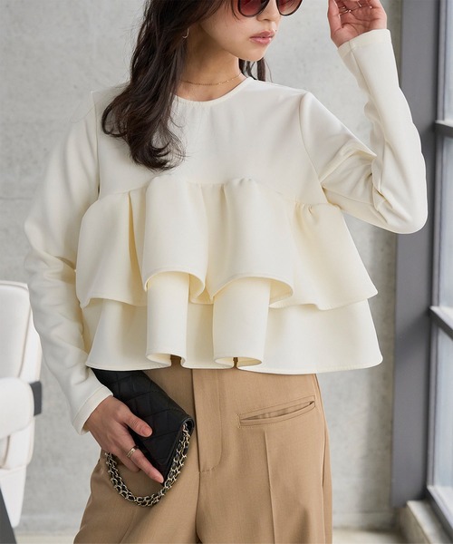 KOBE LETTUCE（コウベレタス）の「フリルポンチトップス（スウェット・レディース・アイボリー/杢グレー/ピンク・M）」の4枚目の写真