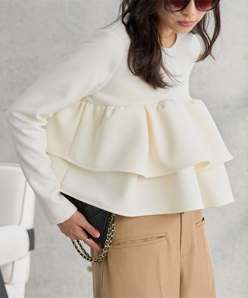 KOBE LETTUCE（コウベレタス）の「フリルポンチトップス（スウェット・レディース・アイボリー/杢グレー/ピンク・M）」の5枚目の写真