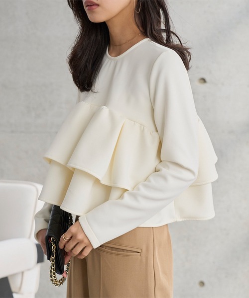 KOBE LETTUCE（コウベレタス）の「フリルポンチトップス（スウェット・レディース・アイボリー/杢グレー/ピンク・M）」の6枚目の写真