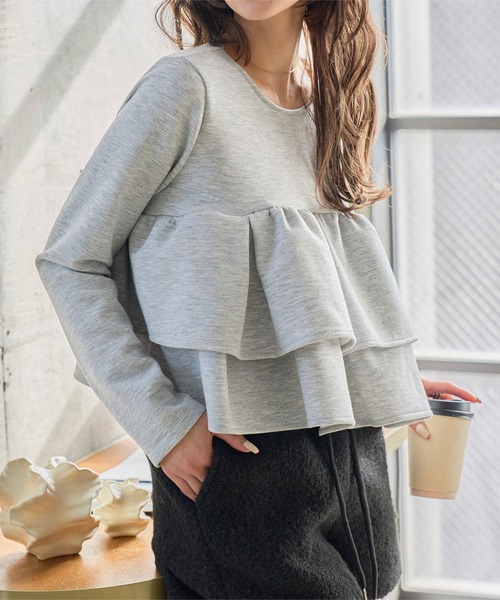 KOBE LETTUCE（コウベレタス）の「フリルポンチトップス（スウェット・レディース・アイボリー/杢グレー/ピンク・M）」の7枚目の写真