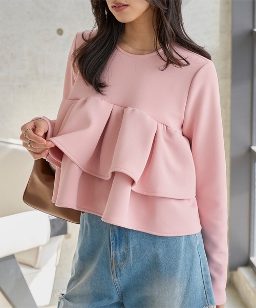 KOBE LETTUCE（コウベレタス）の「フリルポンチトップス（スウェット・レディース・アイボリー/杢グレー/ピンク・M）」の8枚目の写真