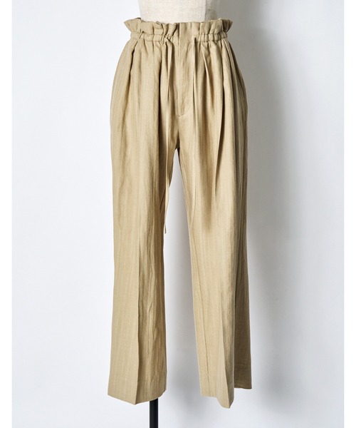RUMCHE(ラムシェ)の「Gathered Tuck Wide Trousers / ギャザータックワイドパンツ(スラックス・レディース・ブラック/ベージュ・FREE)」の4枚目の写真