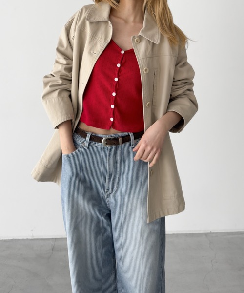 CANAL JEAN（キャナルジーン）の「HARING　ツイルワークジャケット（ミリタリージャケット・レディース・ネイビー/ベージュ・ONE SIZE）」の2枚目の写真