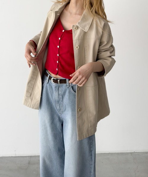 CANAL JEAN（キャナルジーン）の「HARING　ツイルワークジャケット（ミリタリージャケット・レディース・ネイビー/ベージュ・ONE SIZE）」の3枚目の写真