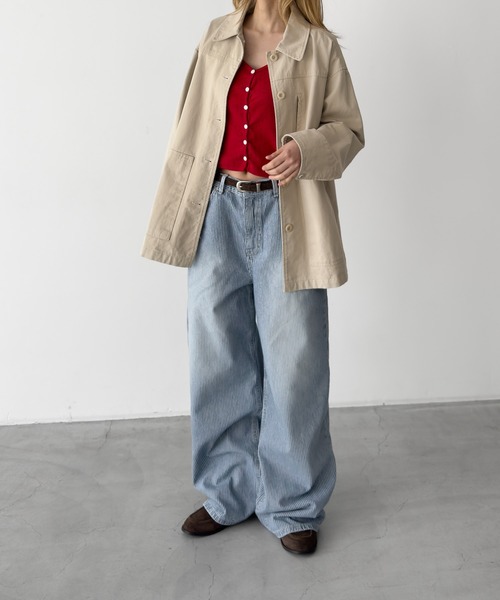 CANAL JEAN（キャナルジーン）の「HARING　ツイルワークジャケット（ミリタリージャケット・レディース・ネイビー/ベージュ・ONE SIZE）」の5枚目の写真