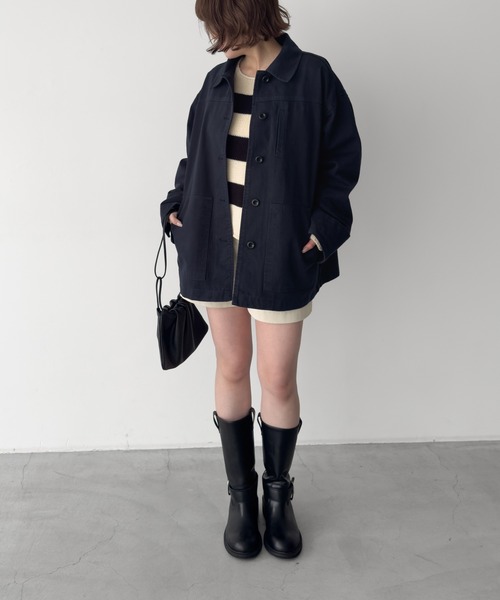 CANAL JEAN（キャナルジーン）の「HARING　ツイルワークジャケット（ミリタリージャケット・レディース・ネイビー/ベージュ・ONE SIZE）」の8枚目の写真