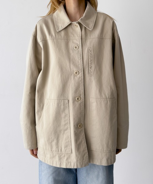 CANAL JEAN（キャナルジーン）の「HARING　ツイルワークジャケット（ミリタリージャケット・レディース・ネイビー/ベージュ・ONE SIZE）」の9枚目の写真