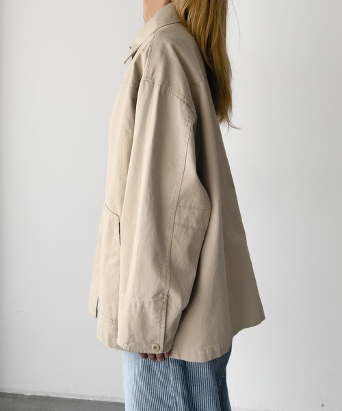 CANAL JEAN（キャナルジーン）の「HARING　ツイルワークジャケット（ミリタリージャケット・レディース・ネイビー/ベージュ・ONE SIZE）」の10枚目の写真