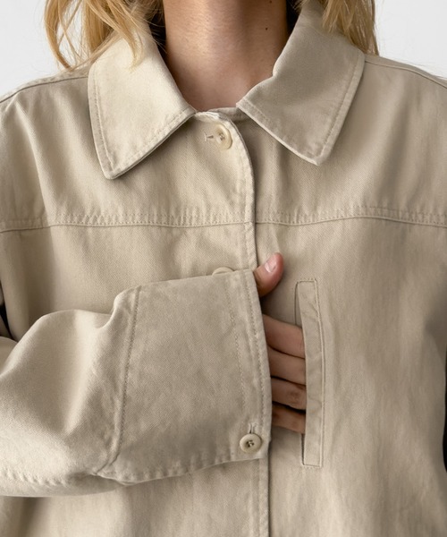 CANAL JEAN（キャナルジーン）の「HARING　ツイルワークジャケット（ミリタリージャケット・レディース・ネイビー/ベージュ・ONE SIZE）」の12枚目の写真