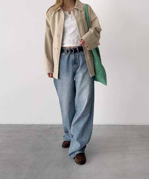 CANAL JEAN(キャナルジーン)の「HARING ツイルワークジャケット(ミリタリージャケット・レディース・ネイビー/ベージュ・ONE SIZE)」の13枚目の写真