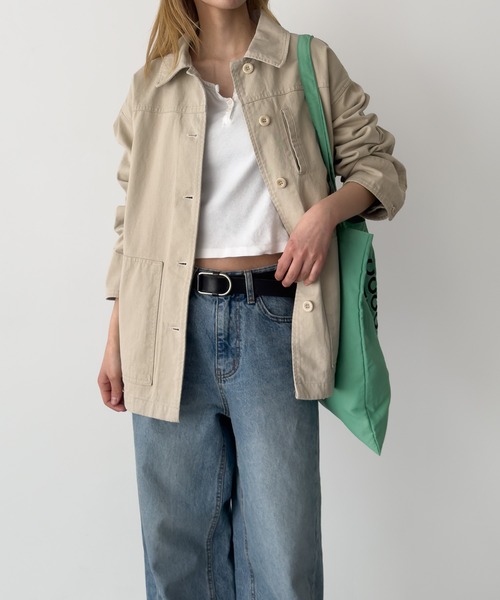 CANAL JEAN(キャナルジーン)の「HARING ツイルワークジャケット(ミリタリージャケット・レディース・ネイビー/ベージュ・ONE SIZE)」の12枚目の写真
