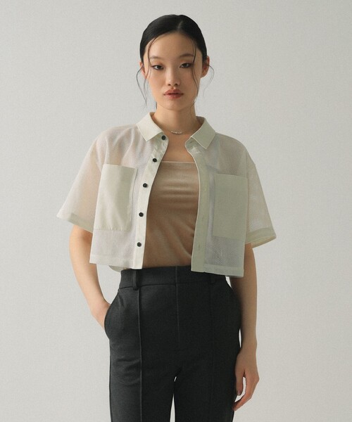 Ray BEAMS（レイビームス）の「【7/31再値下げ】メッシュ クロップド シャツ（シャツ/ブラウス・レディース・ブラック/ホワイト・ONE SIZE）」の2枚目の写真