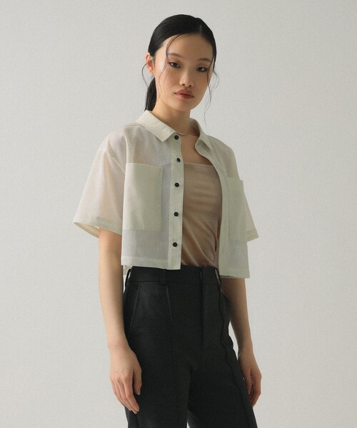 Ray BEAMS（レイビームス）の「【7/31再値下げ】メッシュ クロップド シャツ（シャツ/ブラウス・レディース・ブラック/ホワイト・ONE SIZE）」の6枚目の写真