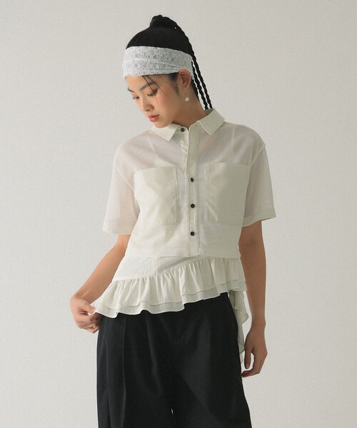 Ray BEAMS（レイビームス）の「【7/31再値下げ】メッシュ クロップド シャツ（シャツ/ブラウス・レディース・ブラック/ホワイト・ONE SIZE）」の8枚目の写真