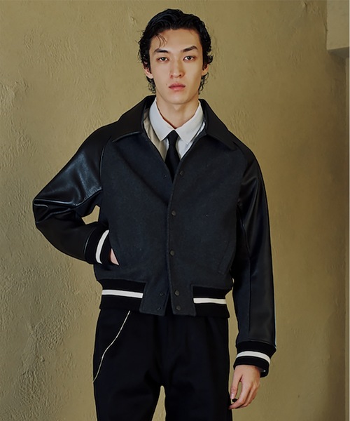 Jieda(ジエダ)の「DRAPING VARSITY JACKET(スタジャン・メンズ・ブラック/グレー・2/1)」の2枚目の写真