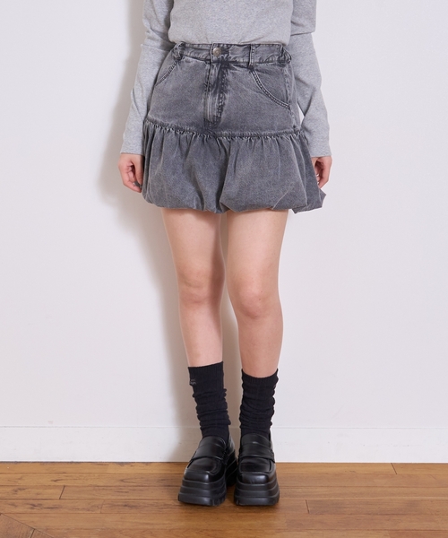 LOVETOXIC（ラブトキシック）の「【LTXC】デニムバルーンスカート（スカート・キッズ・グレー/ブルー・M:150cm/S:140cm/130cm/L:160cm）」の2枚目の写真