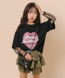 URBAN CHERRY（アーバンチェリー）の「ハートレコードプリントチュールドッキングTシャツ（Tシャツ/カットソー）」